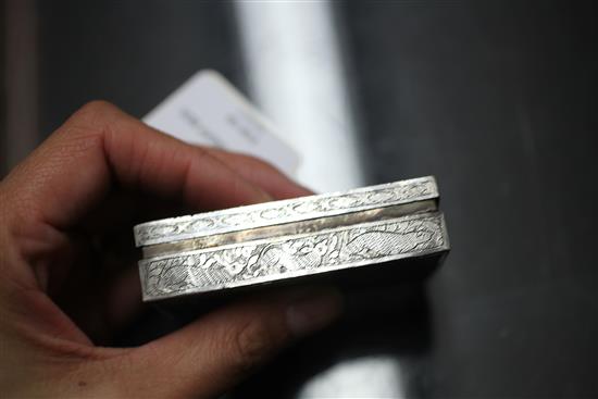 A 19th century Chinese silver filigree work snuff box, 3in.